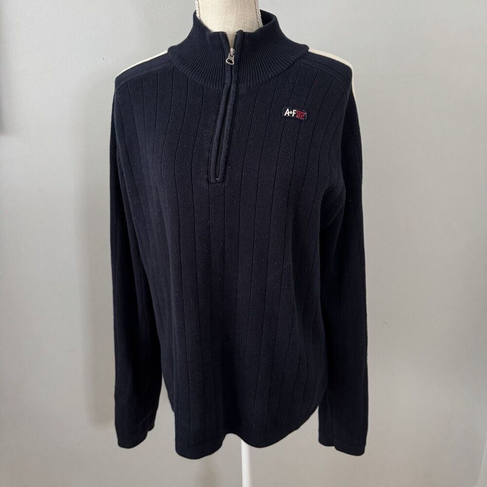 Vintage Y2K 90s Abercrombie & Fitch Men's Ribbed 1/4 Zip Blue‎ Sweater Size XL